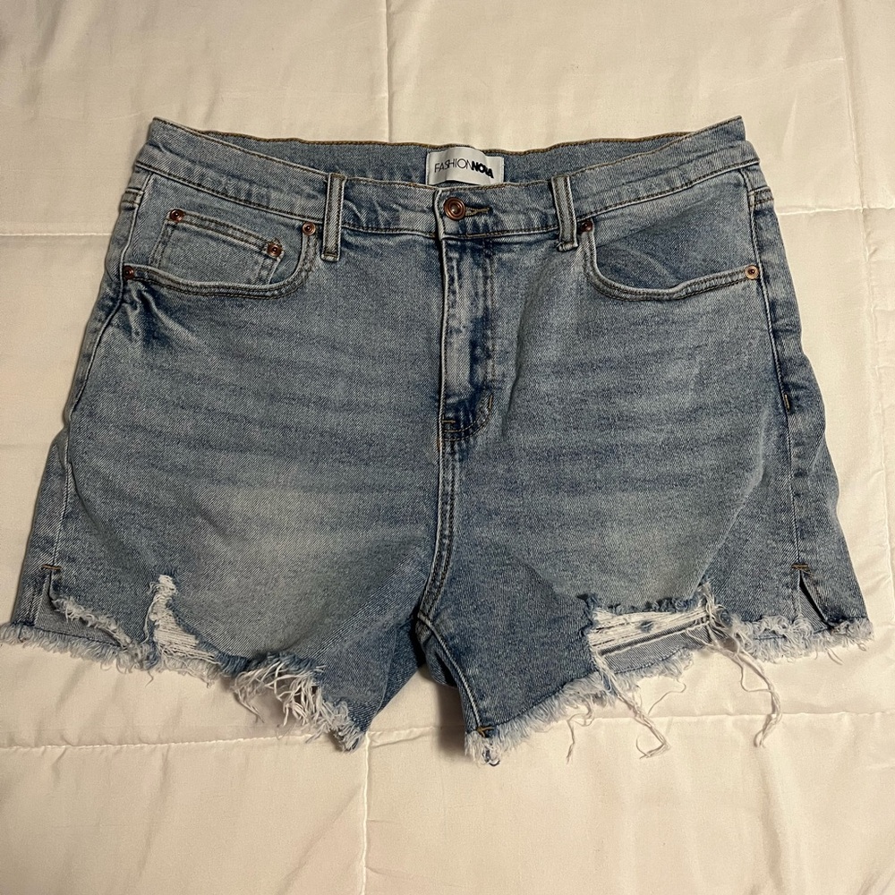 Fashion Nova Light Blue Distressed Denim Jean Shorts